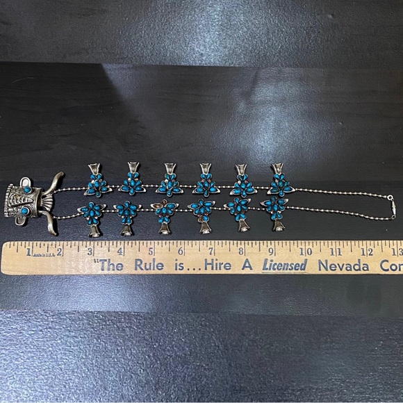 Vintage Kachina Mask Faux Turquoise Southwestern Style Squash Blossom Necklace - Picture 8 of 13